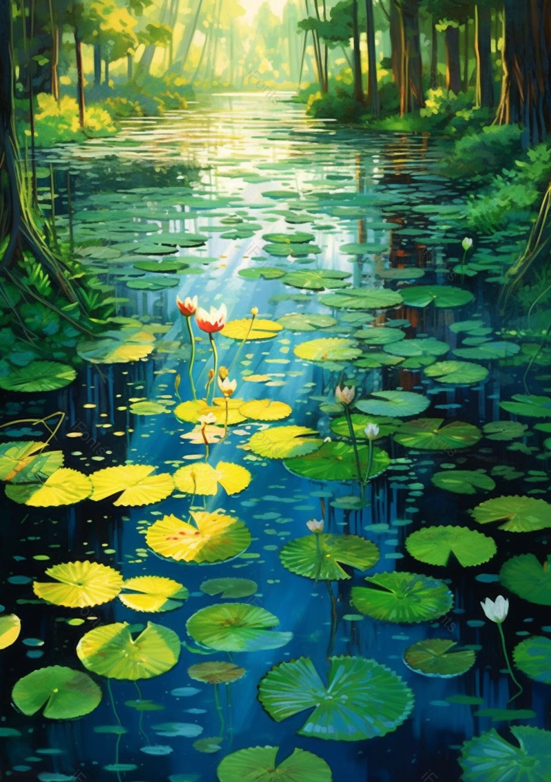 森林节气荷花叶子插画背景,插画/手绘图,插画/手绘图库,插画/手绘图下载,插画/手绘
